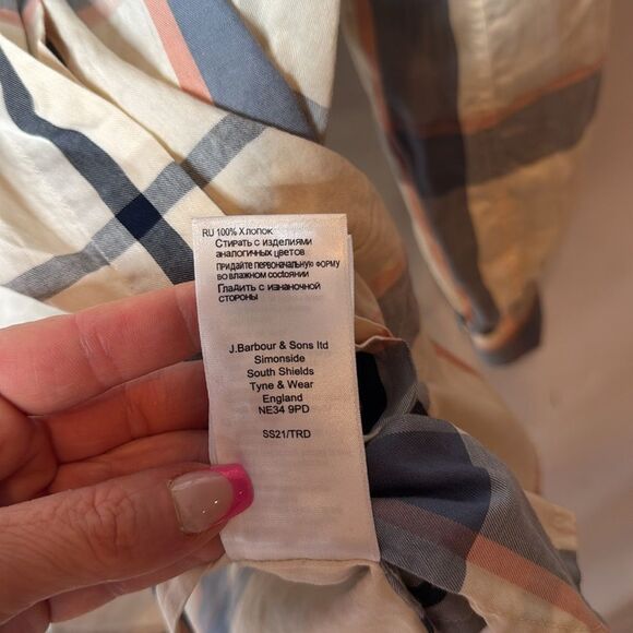 Barbour Women’s Cream/Blue Lothian Tunic Tartan Plaid Button Down Shirt.Size 12. - Picture 12 of 12